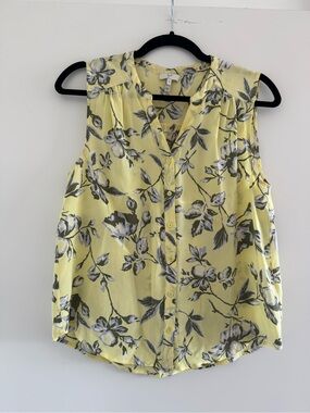 Joie Yellow Floral Sleeveless Button-Front Blouse